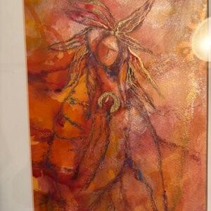Sandra McCue  Design- watercolor-pasted "Golden Feather 1" Original
